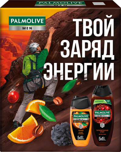 Набор подарочный PALMOLIVE Гель для душа Энергия кофе, 500мл + Гель для душа Цитрусовый заряд Бодрящий, 250мл + Мочалка, изображение