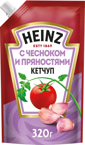 Кетчуп HEINZ С чесноком и пряностями, 320г, крупный план