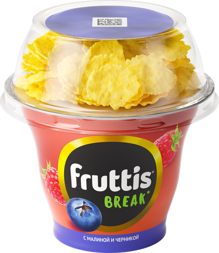 Продукт йогуртный пастеризованный FRUTTIS Вкусный перерыв Малина, черника с топпером 2,5%, без змж, 175г, картинка