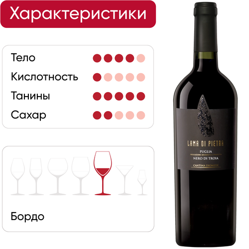 Вино CANTINA DIOMEDE LAMA DI PIETRA Неро ди Троя Пулия сортовое ординарное красное полусухое, 0.75л, картинка
