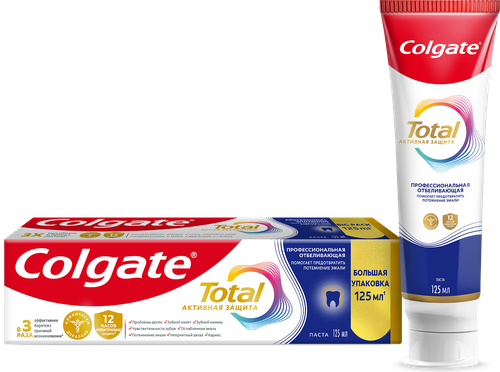 Зубная паста COLGATE Total 12 Профессиональная отбеливающая с цинком и аргинином для борьбы с потемнениями эмали и с антибактериальной защиты, 125мл, крупный план
