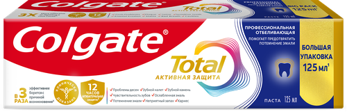 Зубная паста COLGATE Total 12 Профессиональная отбеливающая с цинком и аргинином для борьбы с потемнениями эмали и с антибактериальной защиты, 125мл, фотография