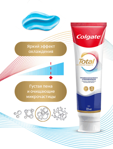 Зубная паста COLGATE Total 12 Профессиональная отбеливающая с цинком и аргинином для борьбы с потемнениями эмали и с антибактериальной защиты, 125мл, картинка