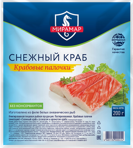 Крабовые палочки МИРАМАР Снежный краб, 200г, вид