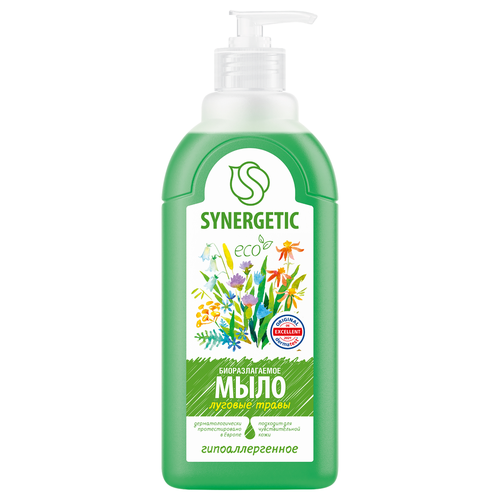 Жидкое мыло для рук и тела SYNERGETIC Луговые травы, 500мл, крупный план