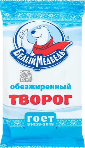 Творог БЕЛЫЙ МЕДВЕДЬ обезжиренный, без змж, 250г, изображение