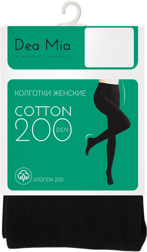 Колготки женские DEA MIA Cotton, 200 den nero 5 (XL), Арт. 15С1462В, фотография