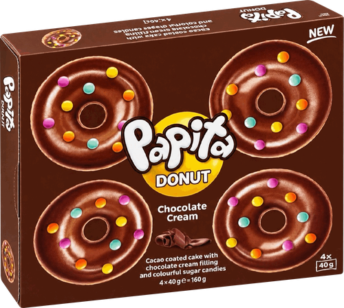 Кекс PAPITA Donut с какао глазурью, шоколадной начинкой и цветным драже, 160г, фотография