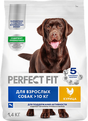 Корм сухой для взрослых собак PERFECT FIT с курицей, для средних и крупных пород, 1,4кг, детальное фото