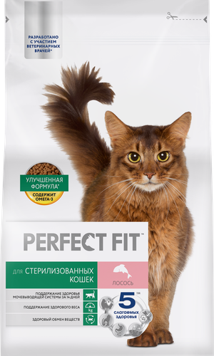 Корм сухой для взрослых кошек PERFECT FIT с лососем, для стерилизованных, 2,5кг, картинка