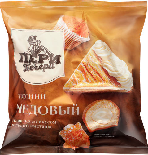 Тортини ПЕРИПЕЧЕРИ Медовый с начинкой со вкусом сметаны, 315г, фотография