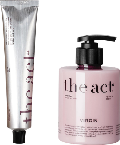 Набор подарочный THE ACT Лосьон для тела, 65мл + Крем для рук Virgin, 300мл, крупный план