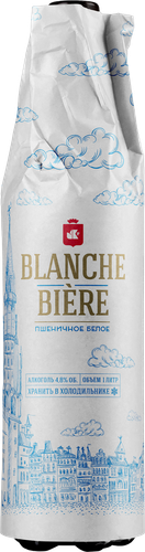 Напиток пивной BLANCHE BIERE Пшеничное Белое нефильтрованное пастеризованное осветленное 4,8%, 1л, фото