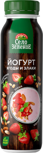 Йогурт питьевой СЕЛО ЗЕЛЁНОЕ Клубника, миндаль, злаки 2,5%, без змж, 260г, изображение