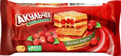 Вафли венские АКУЛЬЧЕВ со вкусом земляники, 100г, крупный план
