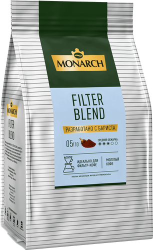 Кофе молотый MONARCH Filter Blend, бленд для фильтр-кофе, 200г, крупный план