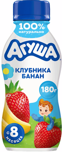 Йогурт питьевой детский АГУША Клубника, банан 2,7%, с 8 месяцев, без змж, 180г, фото