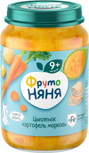 Пюре мясо-овощное ФРУТОНЯНЯ Картофель и морковь с цыпленком, с 9 месяцев, 190г, картинка