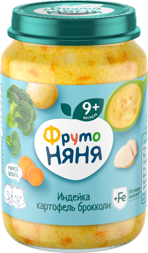Пюре мясо-овощное ФРУТОНЯНЯ Картофель с овощами и индейкой, с 9 месяцев, 190г, детальное фото