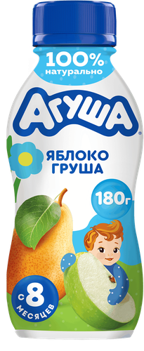 Йогурт питьевой детский АГУША Яблоко, груша 2,7%, с 8 месяцев, без змж, 180г, крупный план