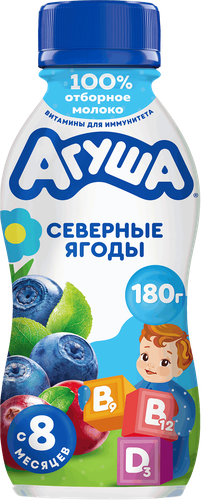 Йогурт питьевой детский АГУША Черника, брусника, клюква 2,7%, с 8 месяцев, без змж, 180г, изображение