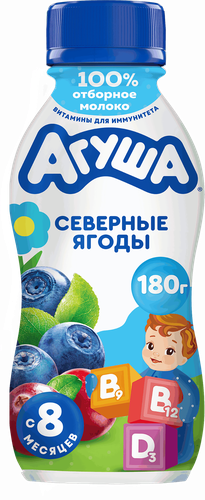 Йогурт питьевой детский АГУША Черника, брусника, клюква 2,7%, с 8 месяцев, без змж, 180г, картинка