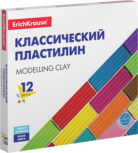 Пластилин ERICHKRAUSE Basic, классический, 12 цветов, вид