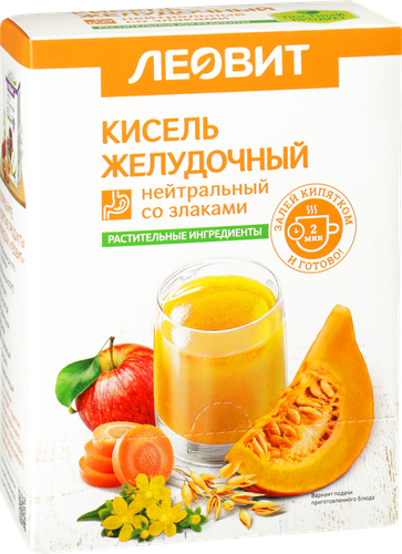 Кисель ЛЕОВИТ Желудочный, нейтральный со злаками, в пакетиках, 5х20г, крупный план