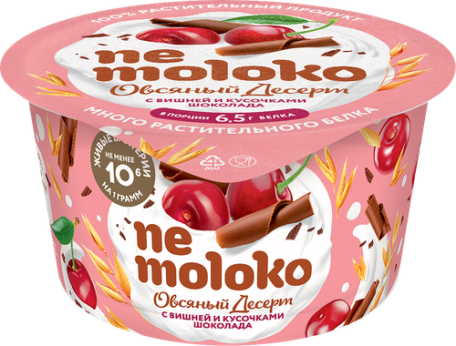 Продукт овсяный NEMOLOKO Десерт Вишня, кусочки шоколада, 130г, фото