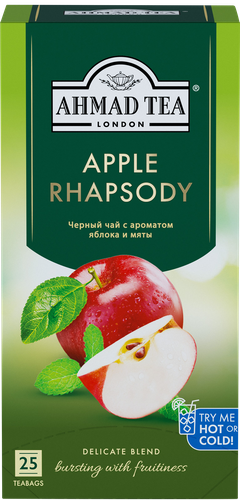 Чай черный AHMAD TEA Apple Rhapsody с ароматом яблока и мяты, 25пак, крупный план