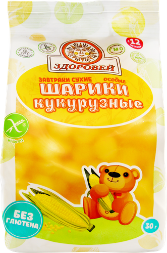 Сухой завтрак ЗДОРОВЕЙ кукурузные шарики, 30г, вид