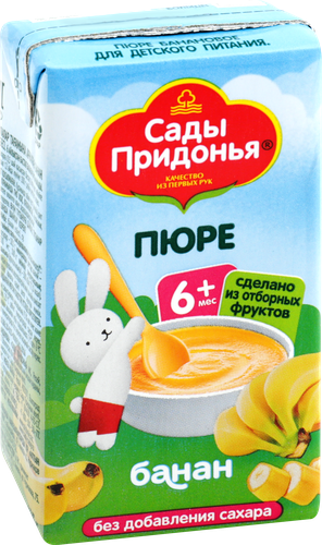 Пюре САДЫ ПРИДОНЬЯ Банановое, с 6 месяцев, 125г, крупный план