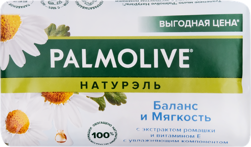 Туалетное мыло PALMOLIVE Натурэль Баланс и мягкость с экстрактом ромашки и витамином Е, 150г, крупный план