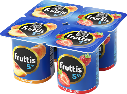 Продукт йогуртный FRUTTIS Клубника/Персик 5%, без змж, 115г, вид