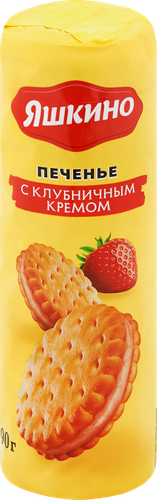 Печенье затяжное ЯШКИНО с клубничным кремом, 190г, крупный план