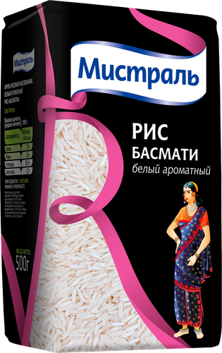 Рис длиннозерный МИСТРАЛЬ Басмати, 500г, фотография