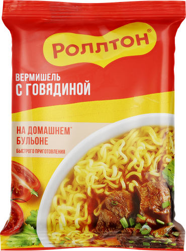 Вермишель РОЛЛТОН На домашнем бульоне с говядиной, 60г, крупный план