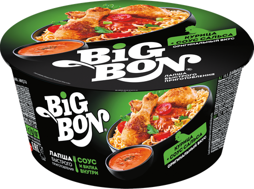 Лапша BIGBON со вкусом курицы и соусом Сальса, 85г, изображение