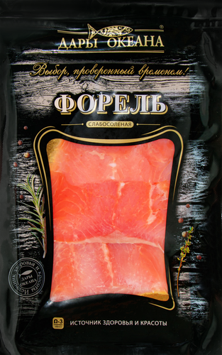 Форель слабосоленая ДАРЫ ОКЕАНА ломтики, 100г, детальное фото