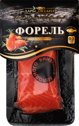 Форель холодного копчения ДАРЫ ОКЕАНА филе-кусок на коже, 150г, фото