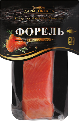 Форель слабосоленая ДАРЫ ОКЕАНА филе-кусок с кожей, 150г, крупный план