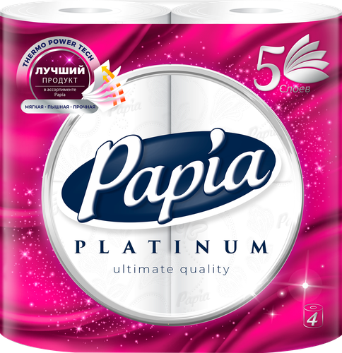 Бумага туалетная PAPIA Pure&soft 5-слоев, белая, 4шт, изображение