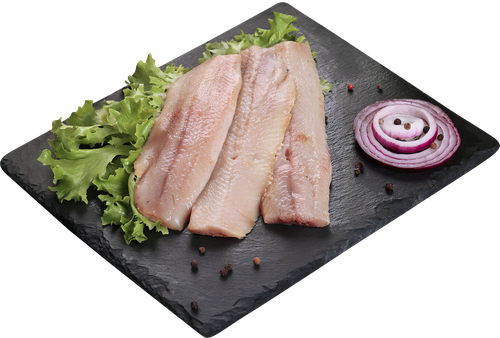 Сельдь Атлантическая малосоленая в солевой заливке, филе ЛЕНТА FRESH, весовая, крупный план