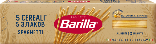 Макароны BARILLA 5 Cereali Spaghetti, со злаковой смесью, первый сорт группа А, 450г, изображение