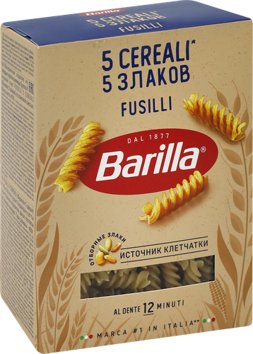 Макароны BARILLA 5 Cereali Fusilli, со злаковой смесью, первый сорт группа А, 450г, вид