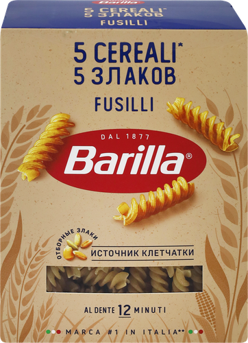 Макароны BARILLA 5 Cereali Fusilli, со злаковой смесью, первый сорт группа А, 450г, фотография