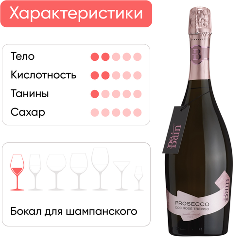Вино игристое BEDIN Millesimato Prosecco Rose Тревизо розовое брют, 0.75л, изображение