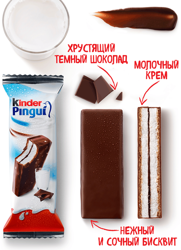 Пирожное бисквитное KINDER Pingui Шоколад с молочной начинкой, 30г, фотография