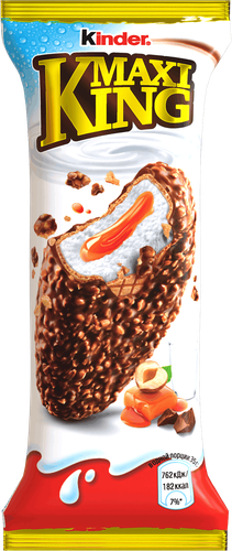 Вафля KINDER Maxi King с молочно-карамельной начинкой в молочном шоколаде с дроблеными лесными орехами, 35г, вид