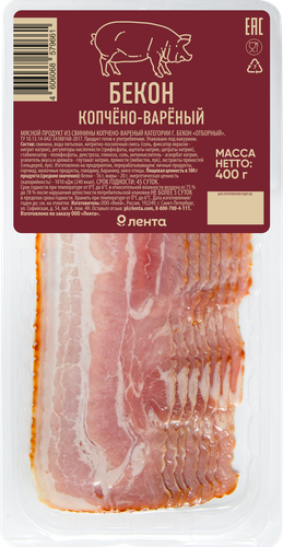 Бекон сырокопченый ЛЕНТА нарезка, 100г, крупный план